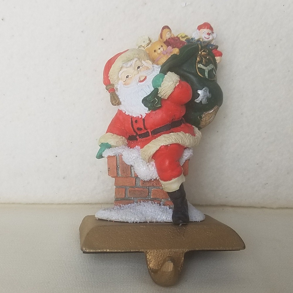 Vntg Santa Claus‎ Christmas Stocking Holder Chimney Gift Bag cast iron Sears